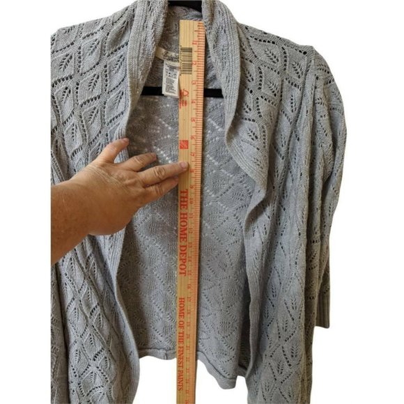 Forever 21 Women Cardigan Sweater Gray 3/4 Sleeve Open Front Loose Weave Boho SP - Picture 6 of 9